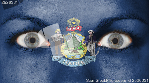 Image of Close up of eyes with flag