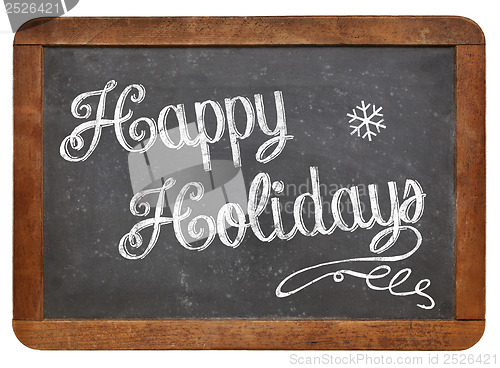 Image of Happy Holidays on blackboard