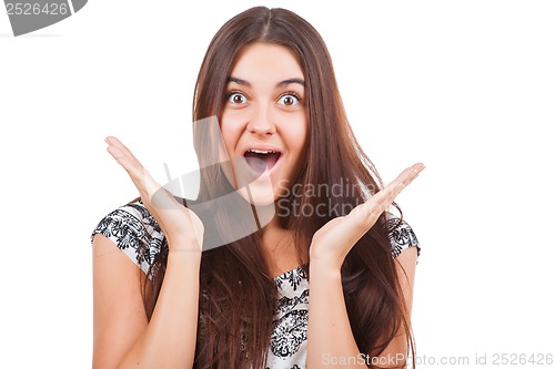 Image of Attractive young woman posing in studio