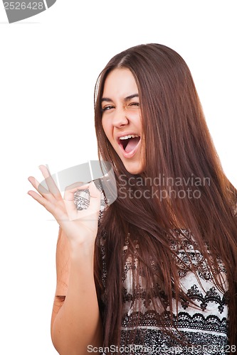 Image of Attractive young woman showing ok sign