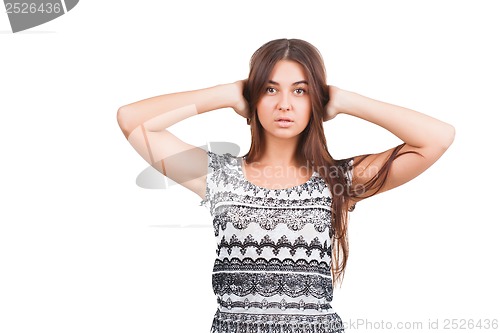 Image of Attractive young woman posing in studio