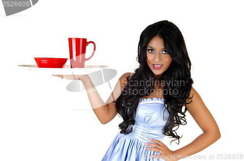 Image of Woman holding tray.