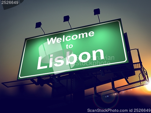 Image of Billboard Welcome to Lisbon at Sunrise.