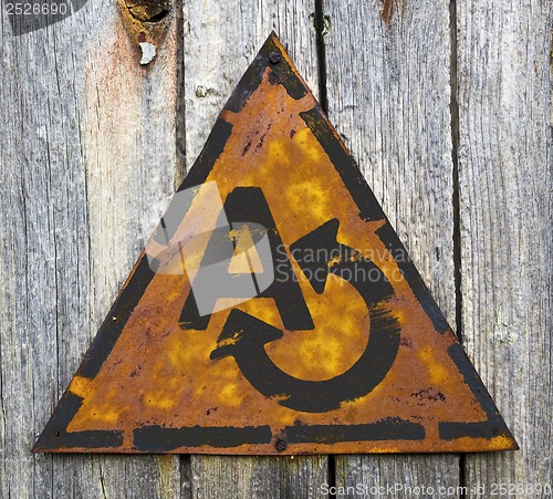 Image of Translating Concept on Weathered Warning Sign.