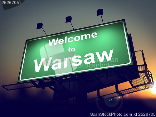 Image of Billboard Welcome to Warsaw at Sunrise.