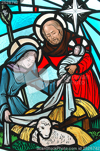 Image of Nativity stained glass.