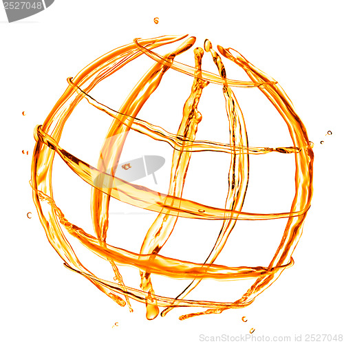 Image of abstract globe from orange water splashes isolated on white