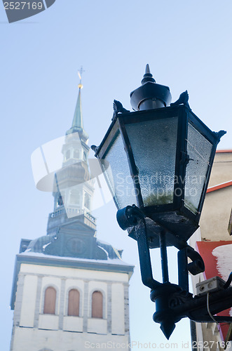 Image of City street lantern on a background of church Niguliste