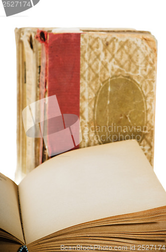 Image of  open old book, isolated on white