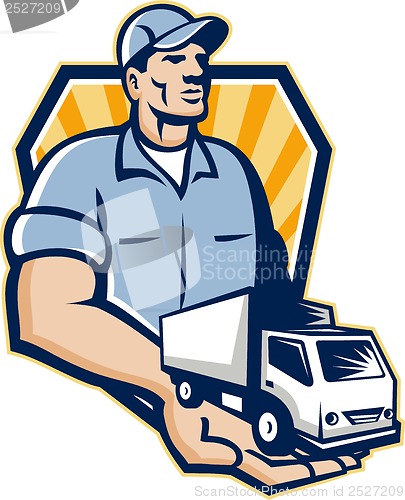 Image of Delivery Man Handing Removal Van Crest Retro