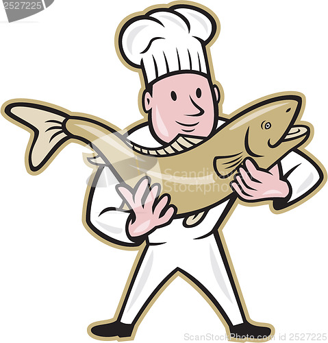 Image of Chef Cook Handling Salmon Fish Standing