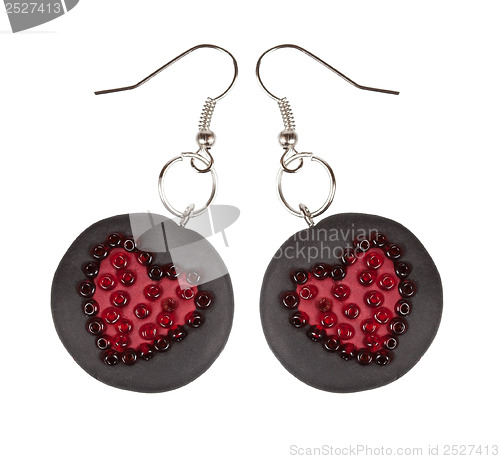 Image of Heart earrings from polymer clay and beads. Gift for Valentine's