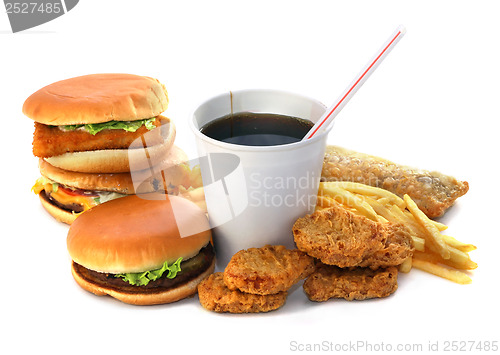 Image of Hamburgers fried potatoes and drink