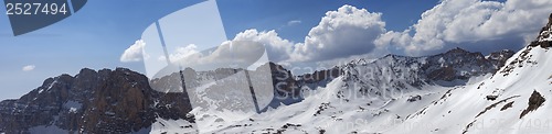 Image of Panorama of snowy mountains in nice sunny day