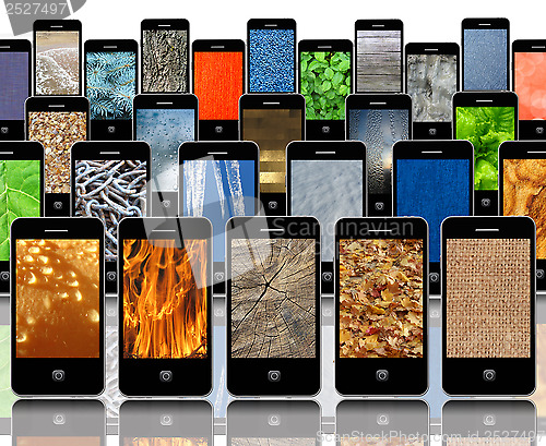 Image of mobile phones with different abstract textures
