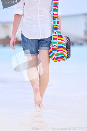 Image of beautiful woman on beach have fun and relax
