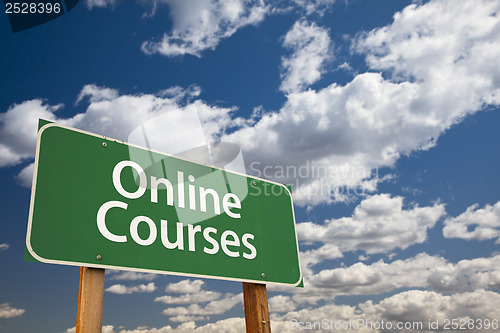 Image of Online Courses Green Road Sign Over Sky