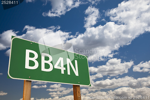 Image of BB4N Green Road Sign Over Sky