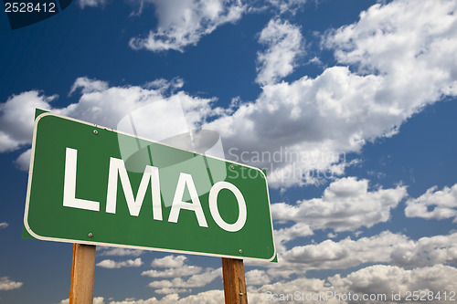 Image of LMAO Green Road Sign Over Sky