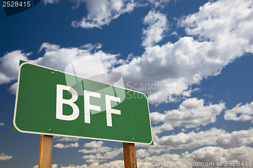 Image of BFF Green Road Sign Over Sky