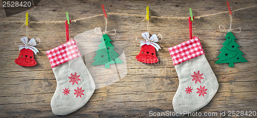 Image of Christmas Decoration Over Wooden Background