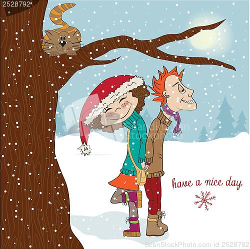 Image of funny couple in the winter