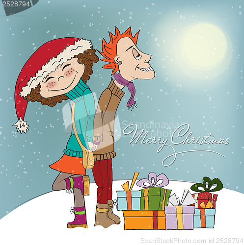 Image of funny couple in the winter