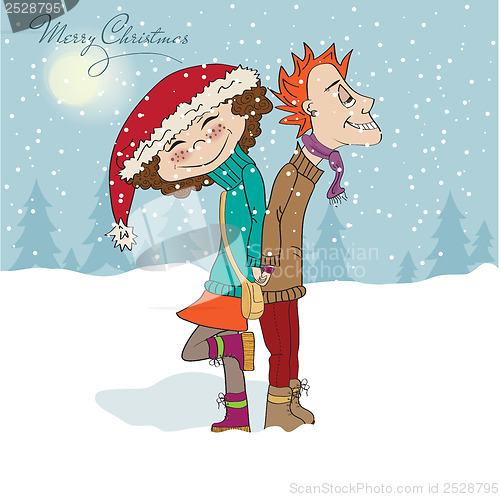 Image of funny couple in the winter