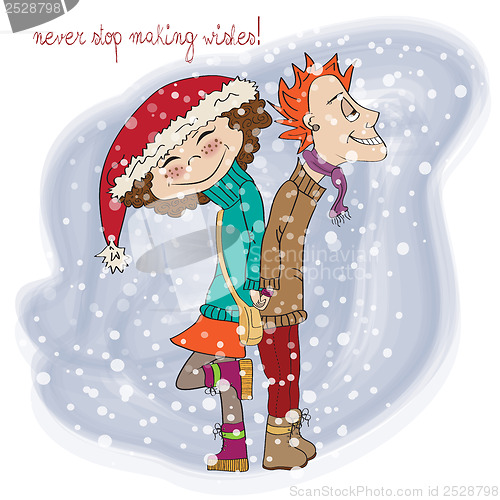Image of funny couple in the winter