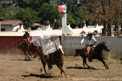 Image of Mexican charros galloping
