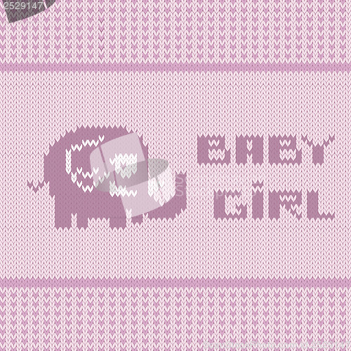 Image of knitted baby girl shower announcement card