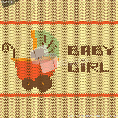 Image of knitted baby girl shower announcement card