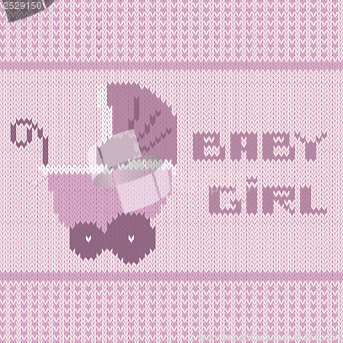 Image of knitted baby girl shower announcement card