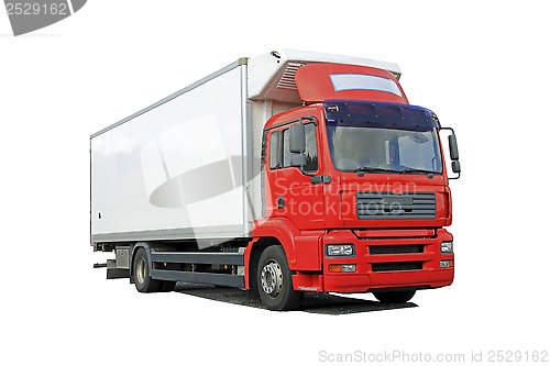 Image of Red Delivery Truck Isolated Over White