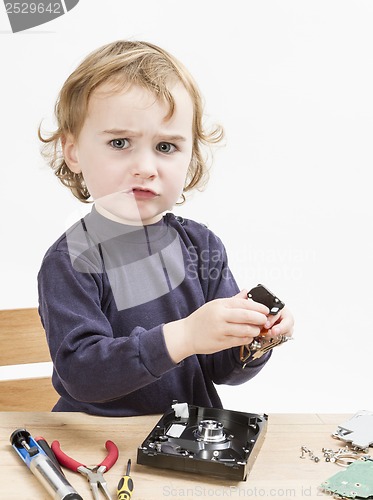 Image of child repairing computer part