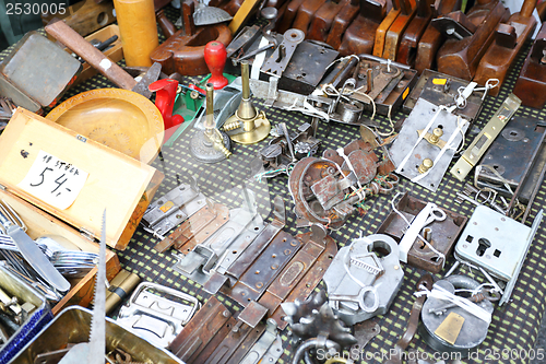 Image of Old metal tools at a flea market.