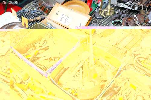 Image of Old tools and hardware on the flea market.