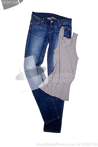 Image of blue jeans and gray shirt