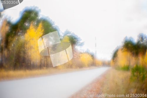 Image of blur autumn road in forest