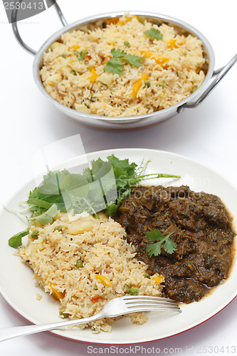 Image of Methi lamb meal with tomato rice