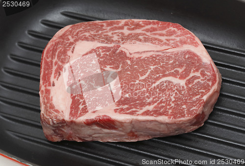 Image of Wagwu steak in grill pan