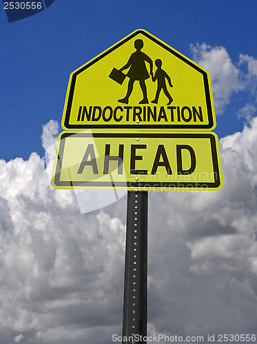 Image of indoctrination ahead warning roadsign