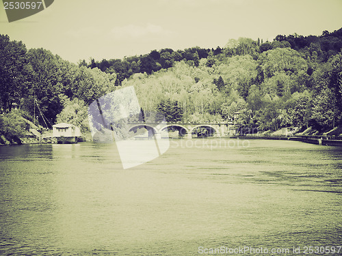 Image of Vintage sepia River Po Turin