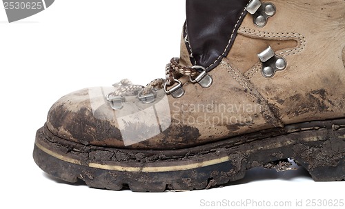 Image of Old trekking boot in mud