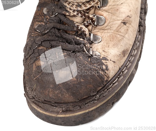 Image of Part of old dirty hiking boot