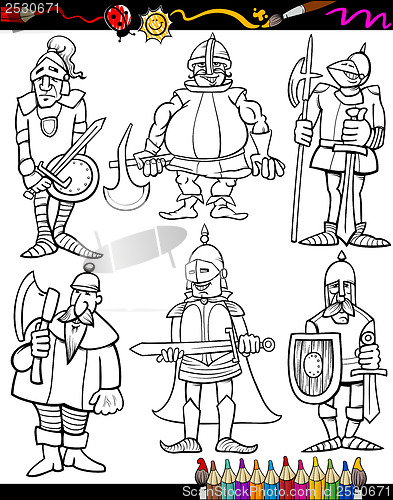 Image of Knights Cartoon Set for coloring book