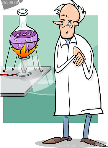 Image of scientist in laboratory cartoon illustration