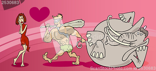 Image of cavemen couple in love valentine card