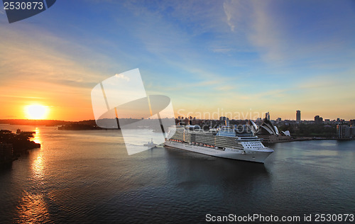 Image of Celebrity Solstice arriving in Sydney, Australia at Dawn