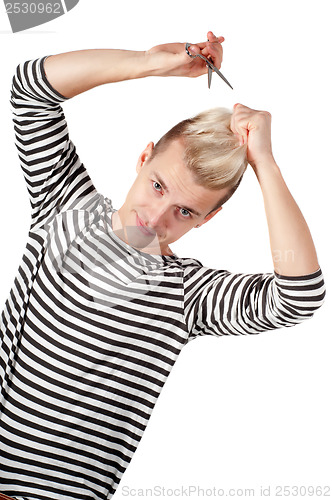 Image of Portrait of handsome man in striped top